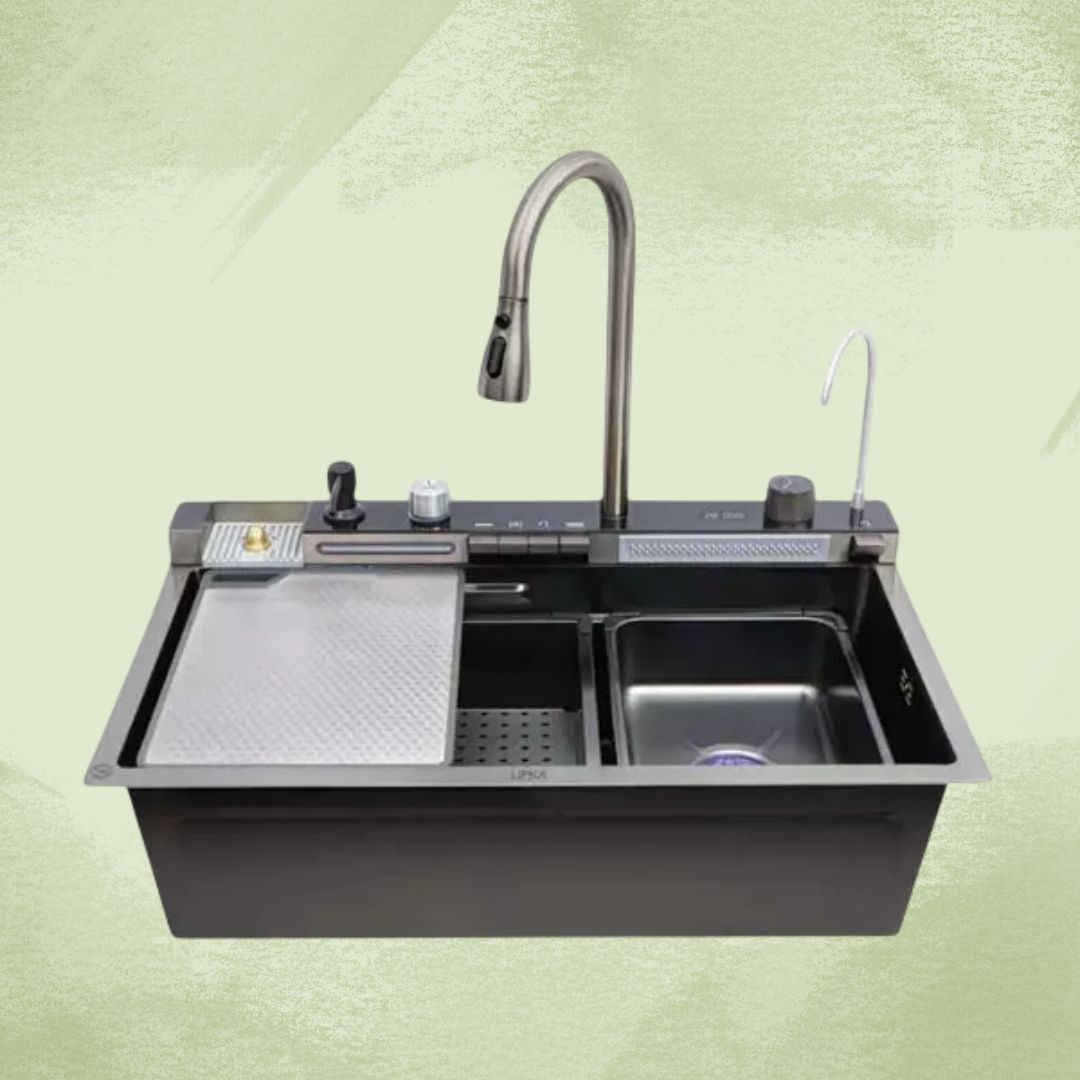 WATERFALL PIANO BLACK 304-GRADE KITCHEN SINK